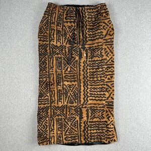 Malaika Womens Medium Brown Black Tribal Print 100% Leather Maxi Skirt Boho Slit